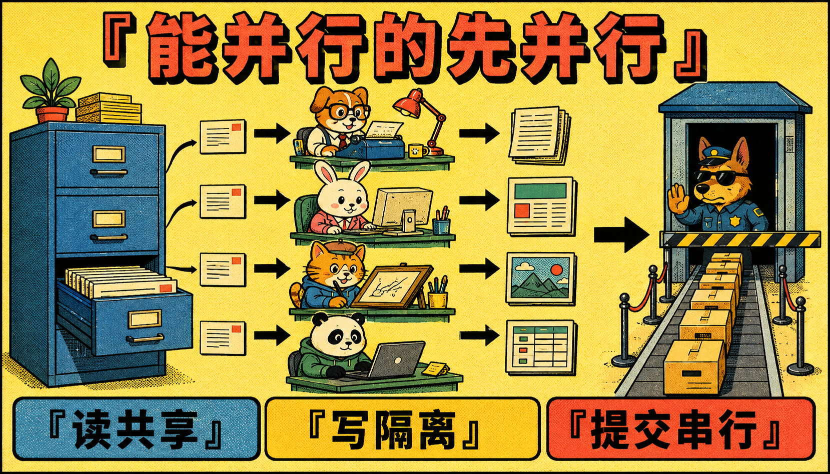 能并行的先并行，共享状态要排队